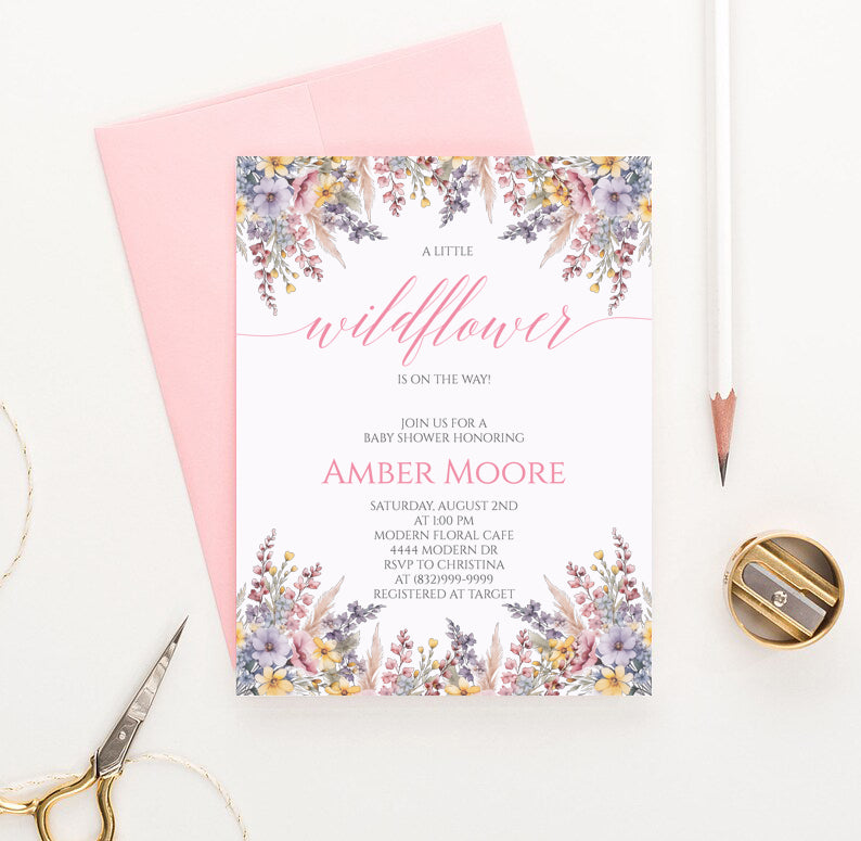 A Little Wildflower Is On The Way Baby Shower Invites Floral