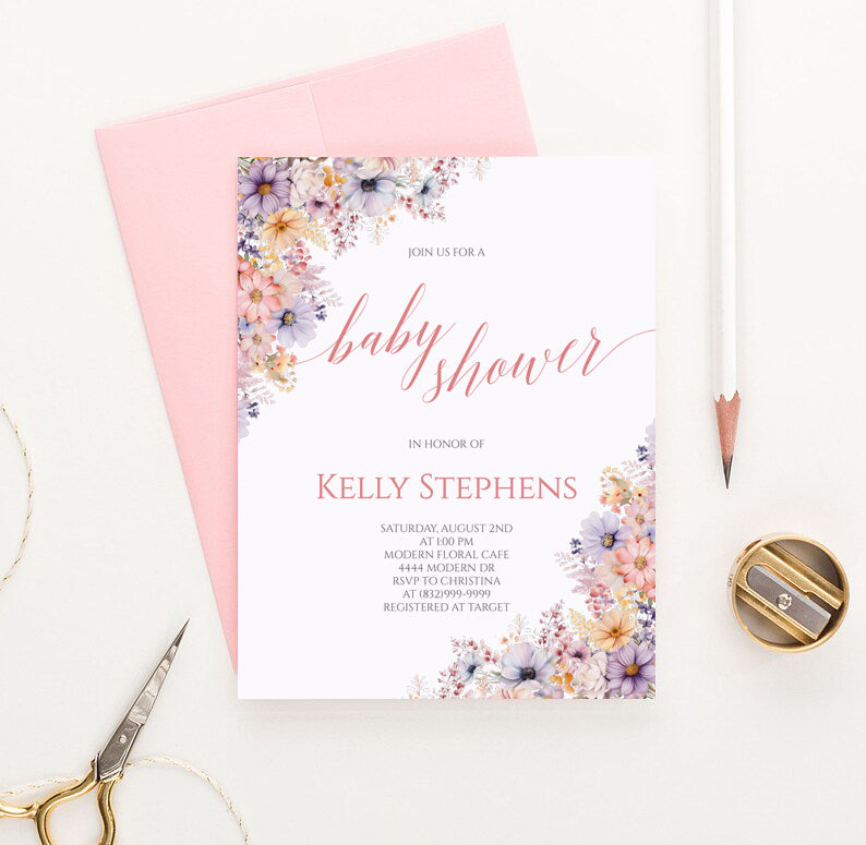 Cute Floral Baby Shower Invitations Girl