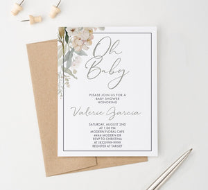 Oh Baby Shower Invitations With Classy Florals