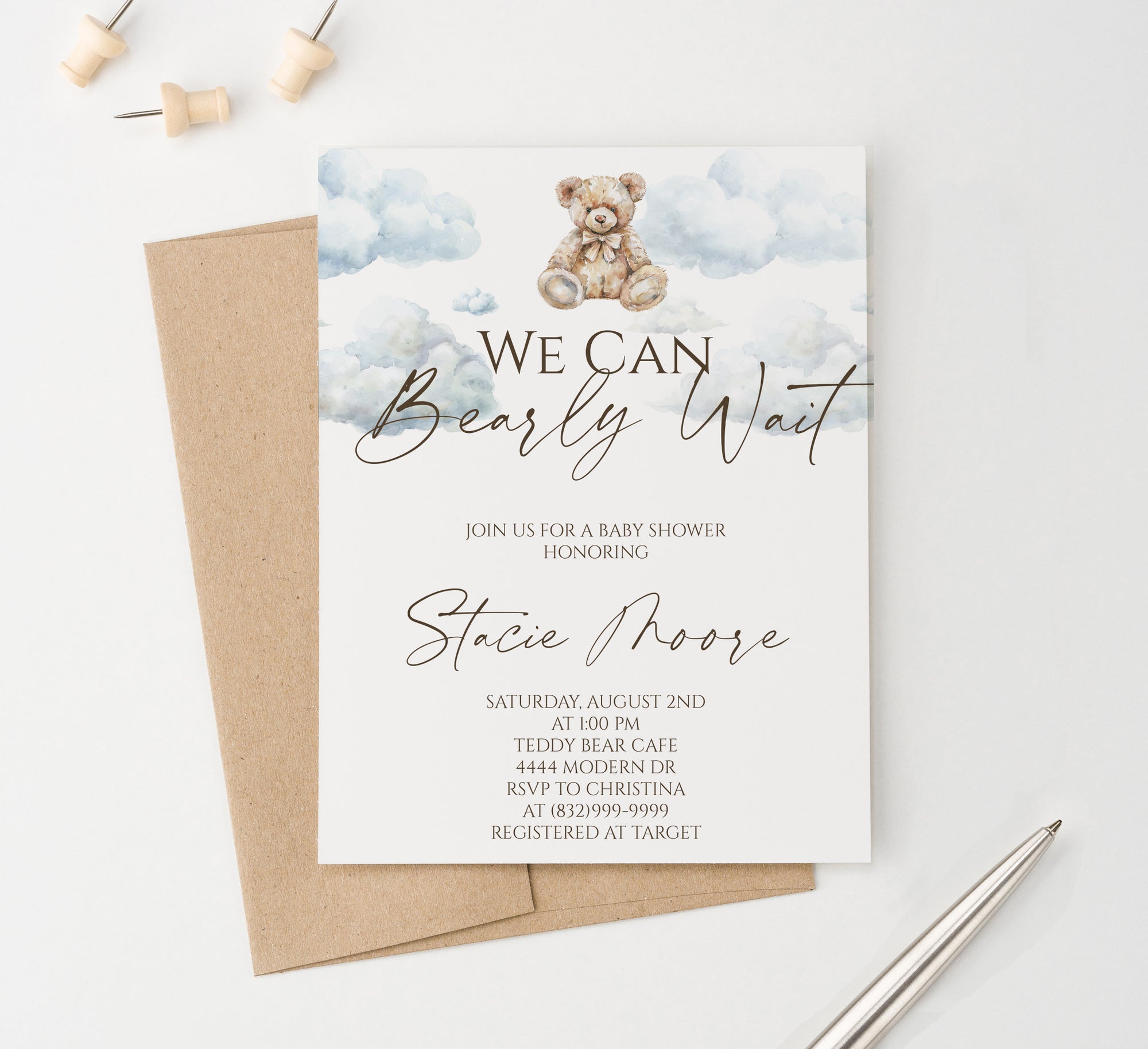 We Can Bearly Wait Baby Shower Invitation Personalized
