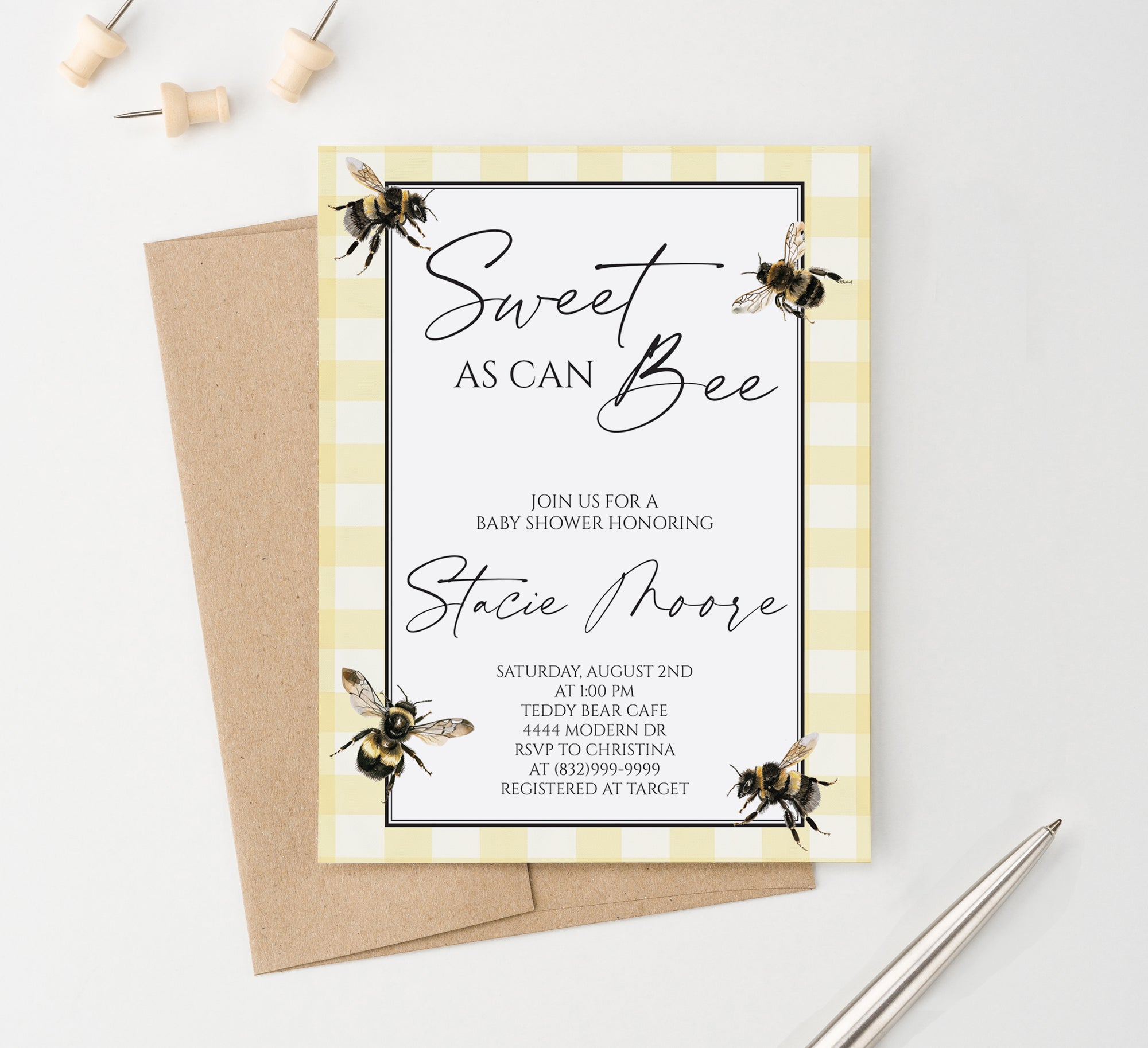 Personalized Sweet As Can Bee Baby Shower Invitations 
