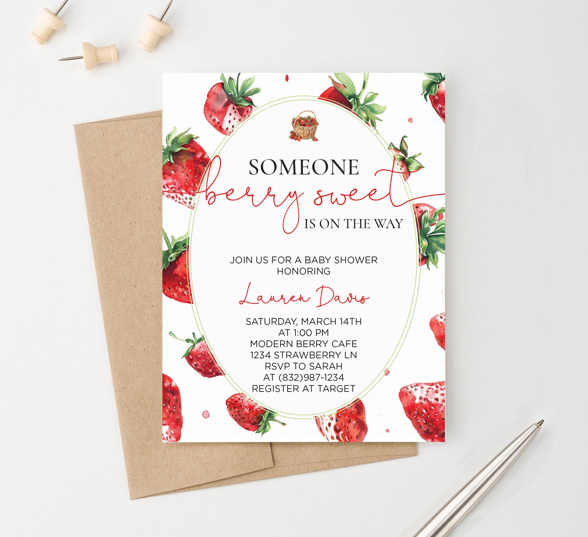 Someone Berry Sweet Is On The Way Baby Shower Invite Personalized