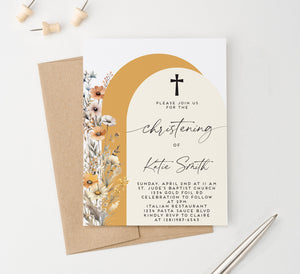 Wildflower Boho Christening Invitations With Arches