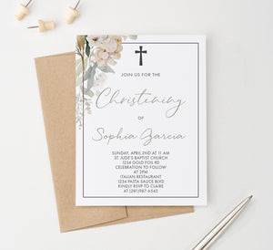 Luxury Christening Invitations With Watercolor Florals