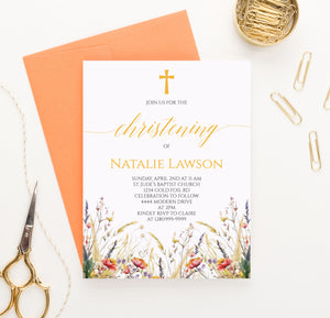 Fall Wildflower Customized Invitation Card For Christening