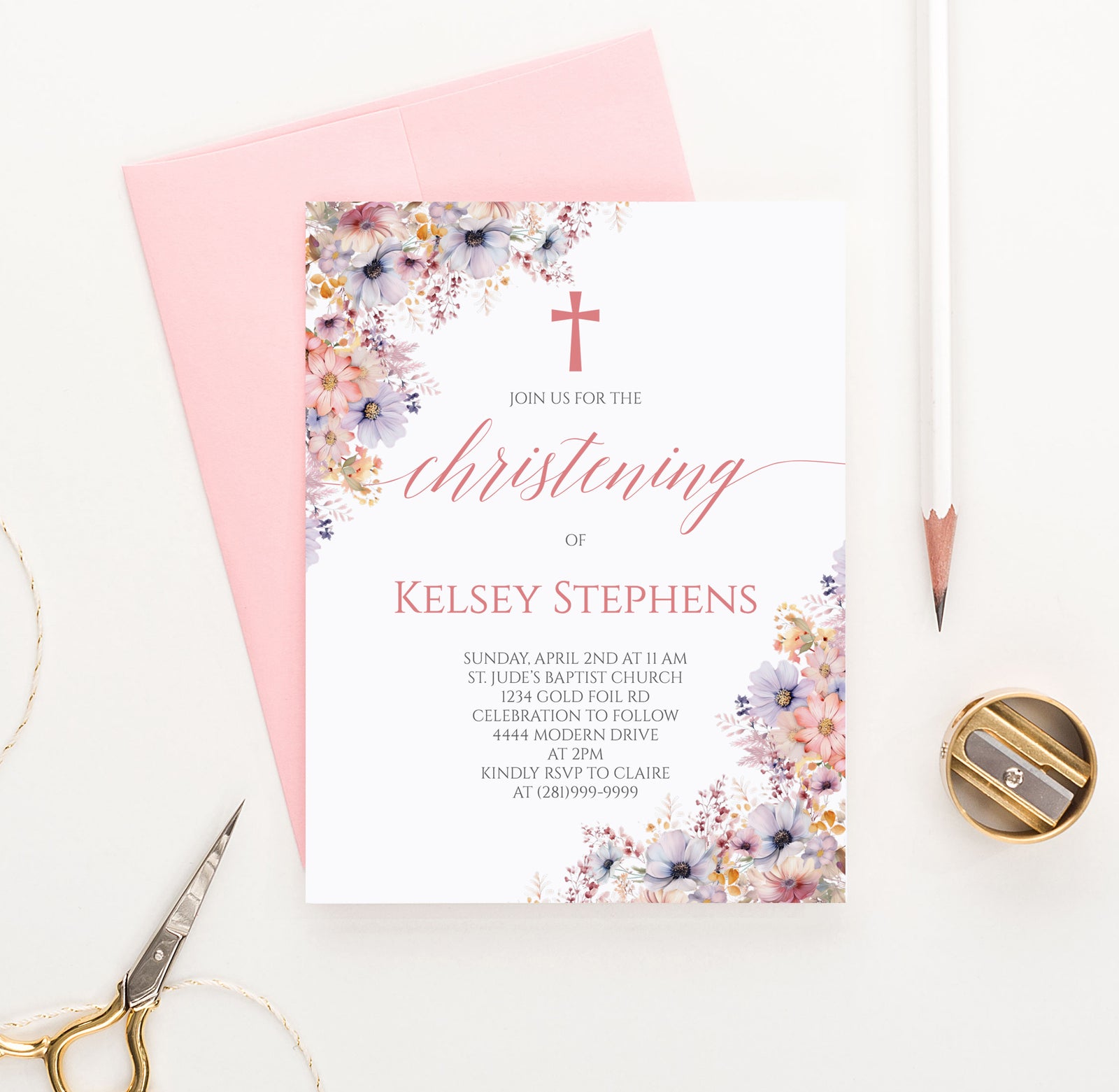 Classic Floral Christening Party Invitations