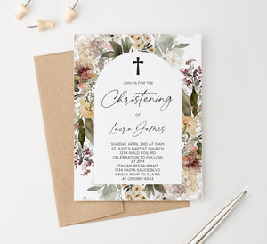 Elegant Christening Invitations With Floral Arch