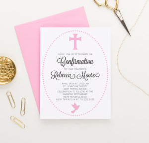 Personalized Pink Confirmation Invite Card With Polkadot Frame