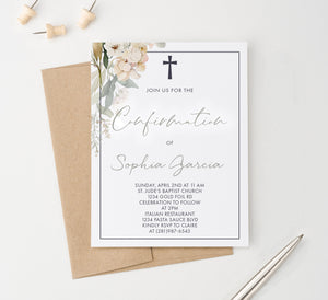 Classy Catholic Confirmation Invitations With Florals