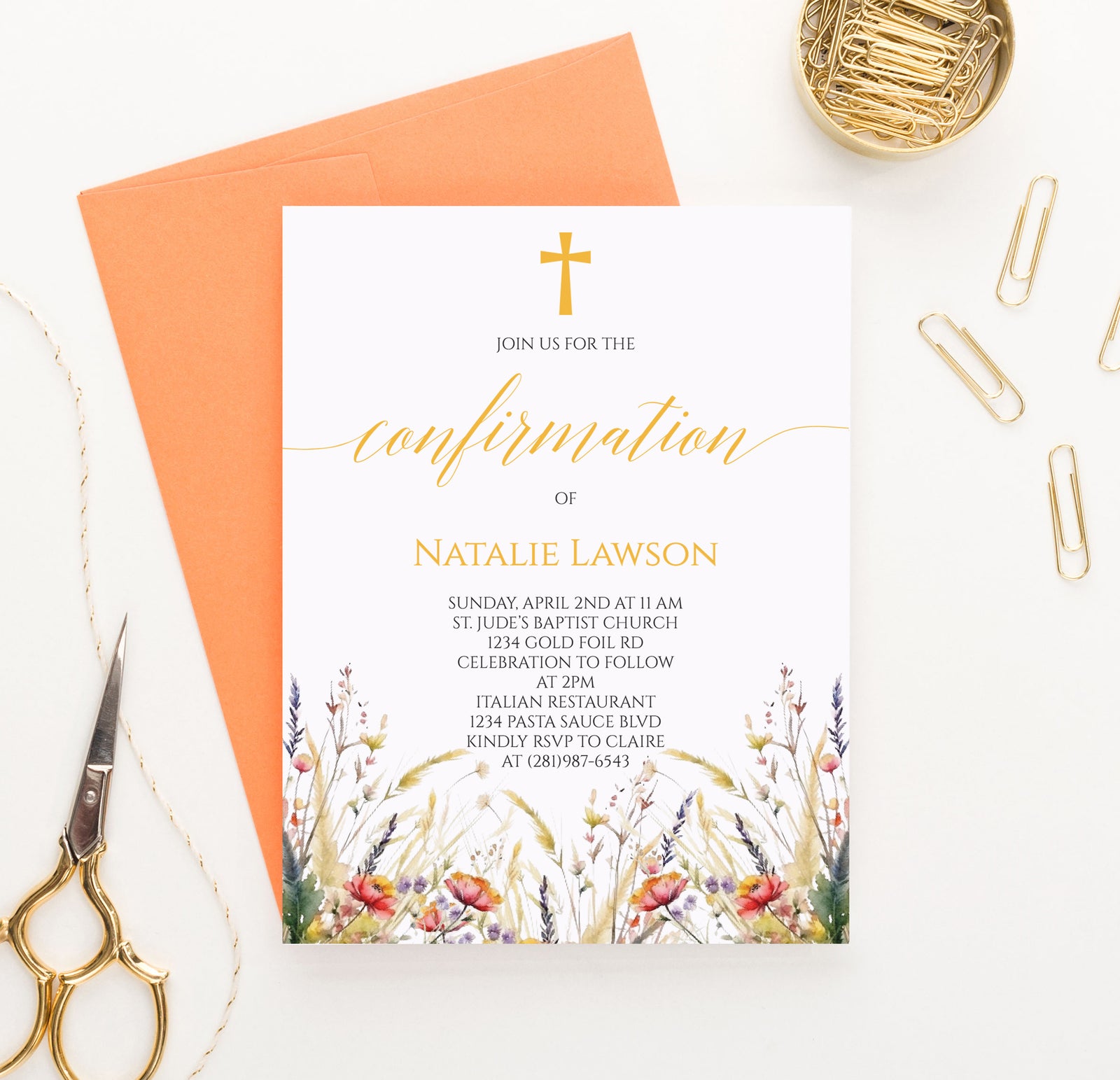 Fall Wildflower Confirmation Card Invitation