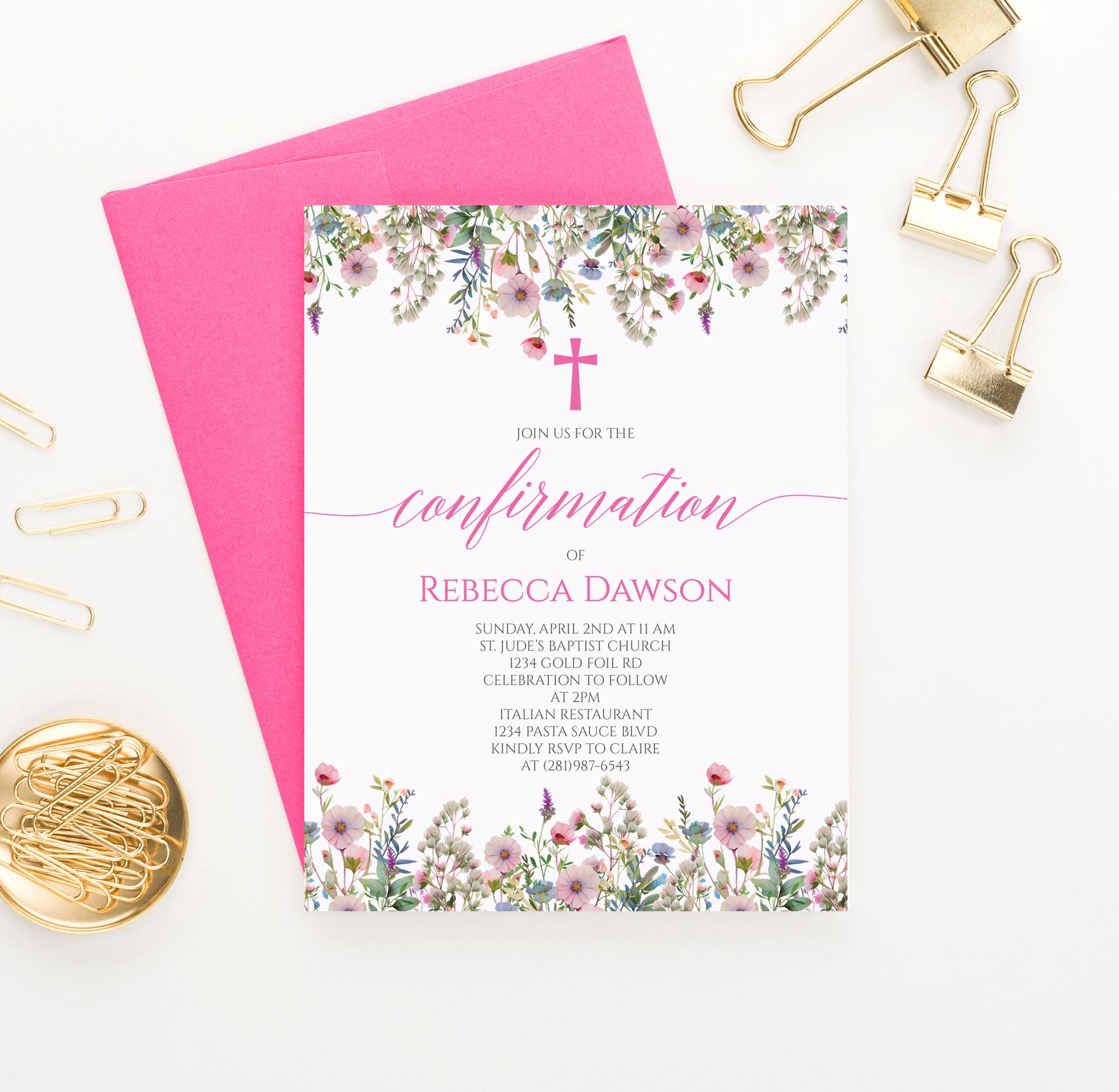 Religious Confirmation Invitations With Pink Florals