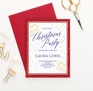 Red and Gold Personalized Holiday Party Invitations