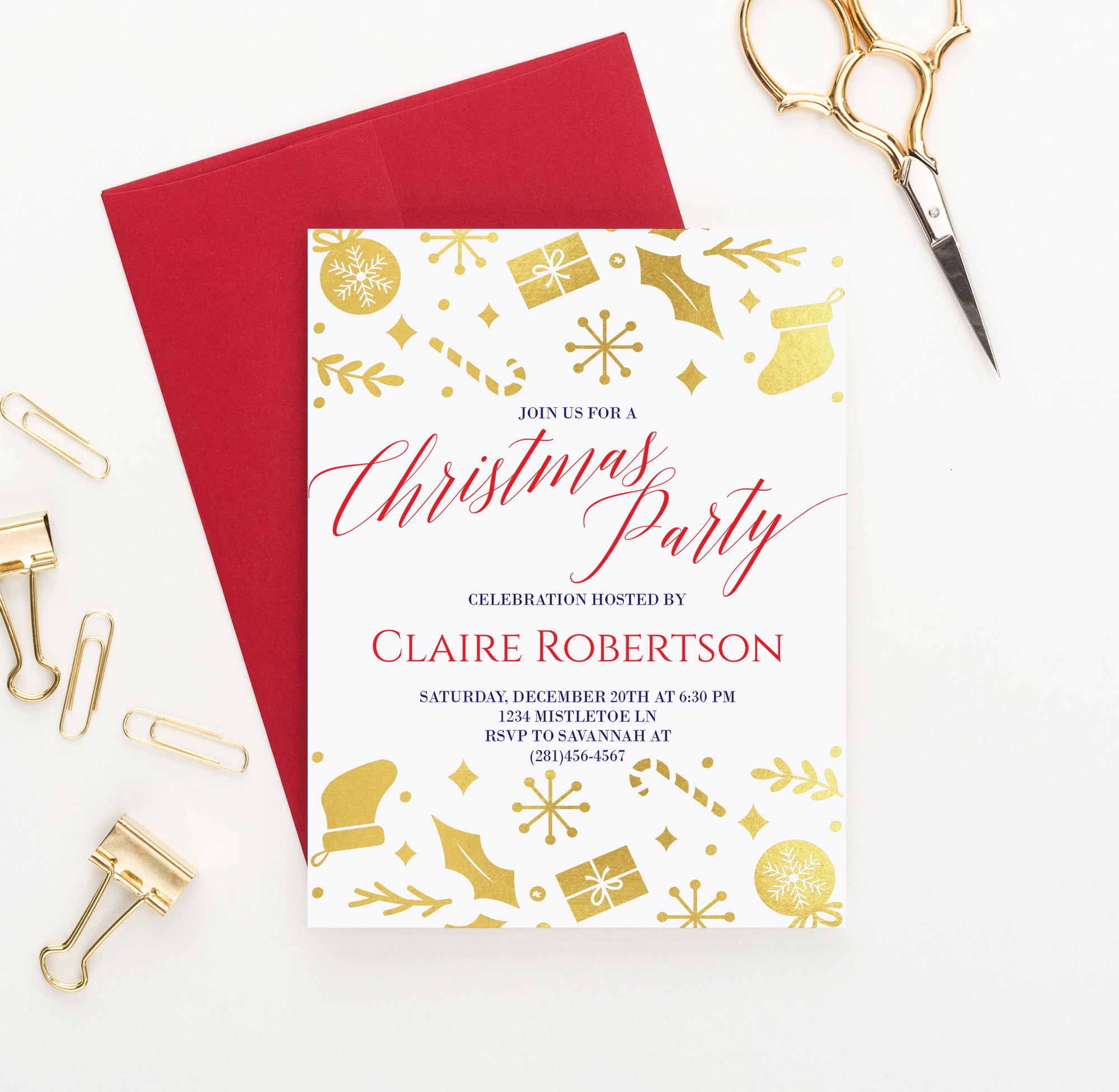 Gold Foil Christmas Party Invitation Personalized