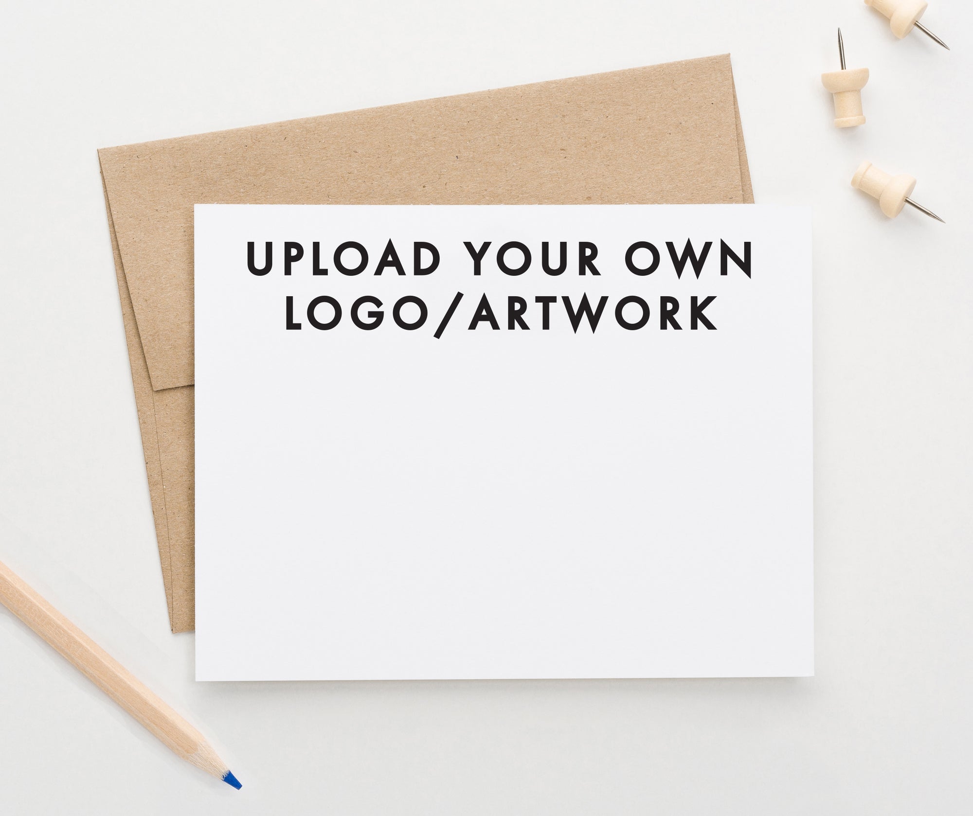 Upload Your Own Logo or Artwork, NOTE CARDS, Custom Text/Font Note Cards, Your Choice of Flat or Folded