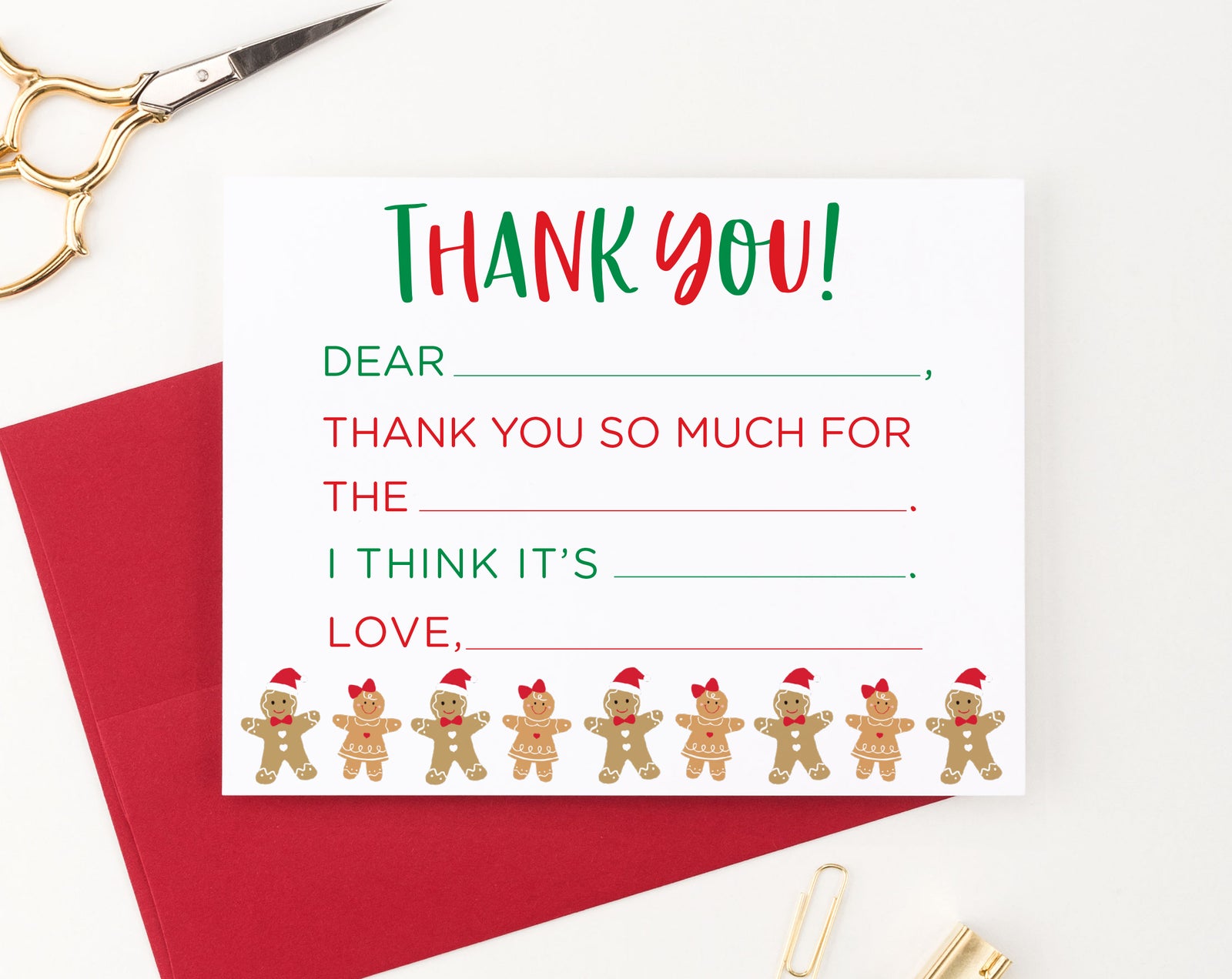 Kids Gingerbread Christmas Fill In Thank You Cards