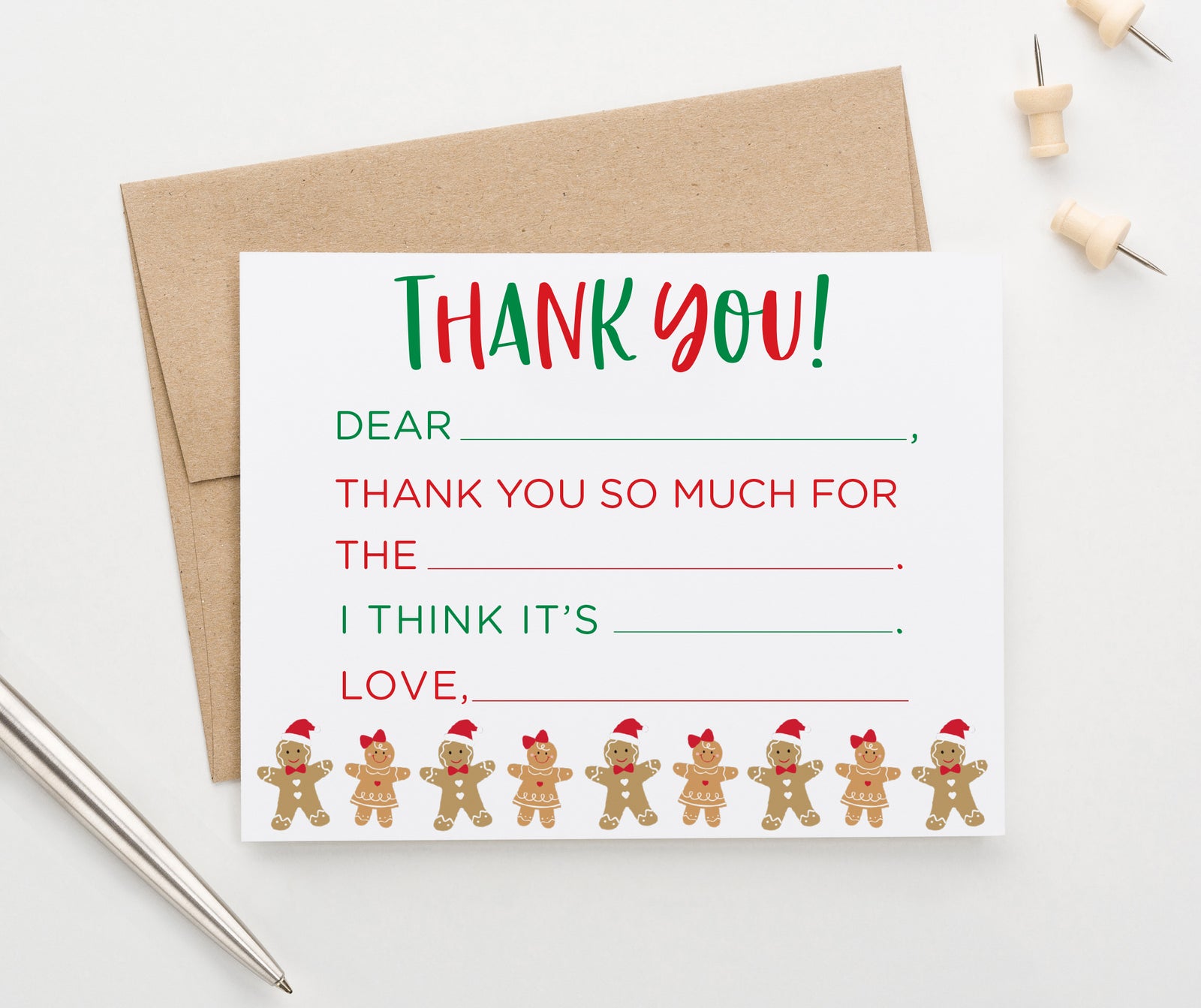 Kids Gingerbread Christmas Fill In Thank You Cards