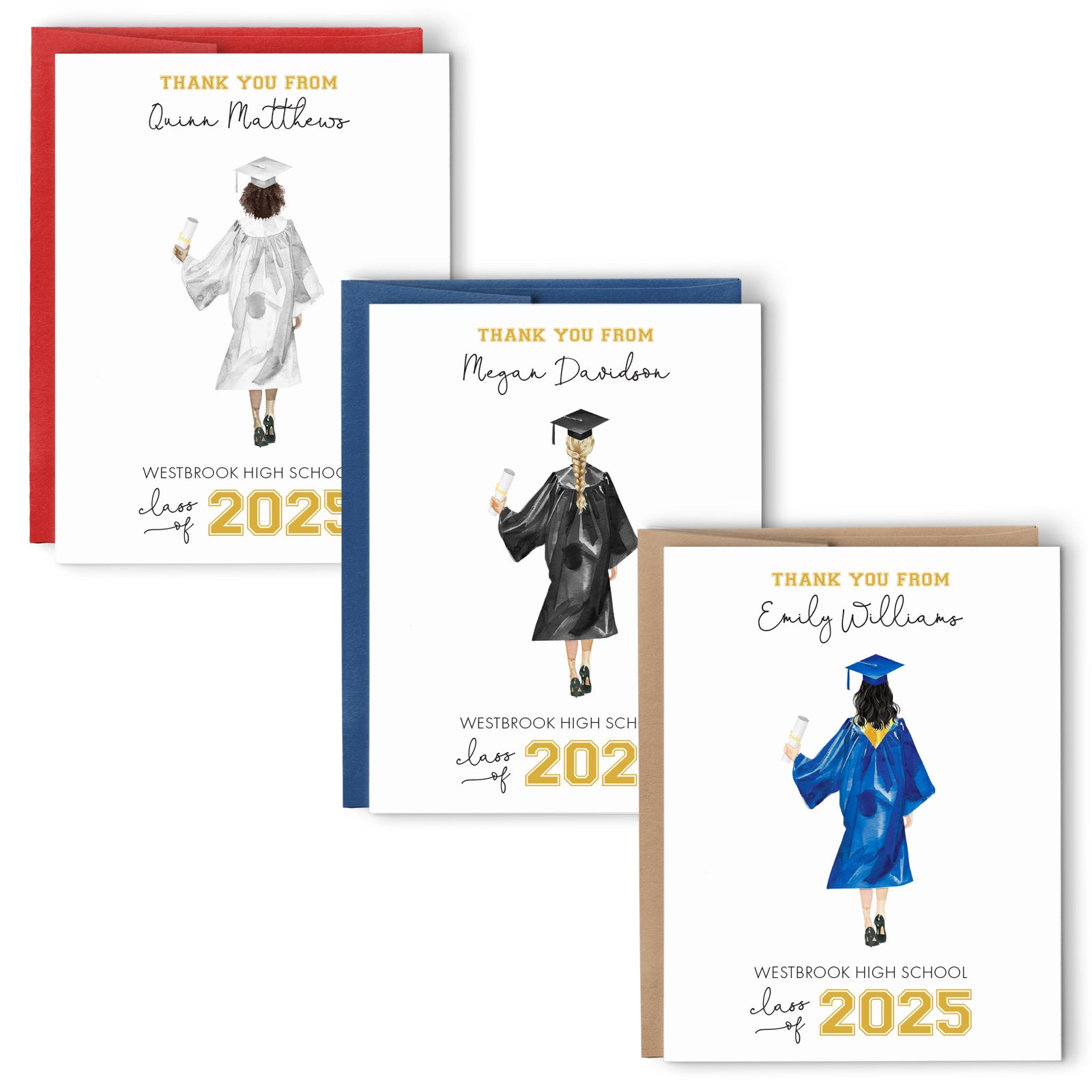 Personalized Folded Note Cards With Envelopes Tagged "graduation thank you cards" - Modern Pink Paper Personalized Folded Note Cards With Envelopes Tagged "graduation thank you cards" - Modern Pink Paper