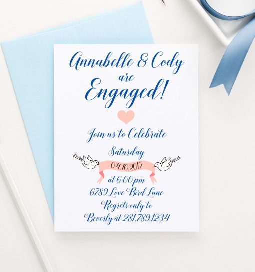 Personalized Elegant Engagement Party Invitations With Doves