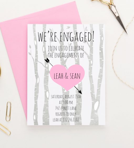 Wooded Custom Engagement Party Invitations With Heart