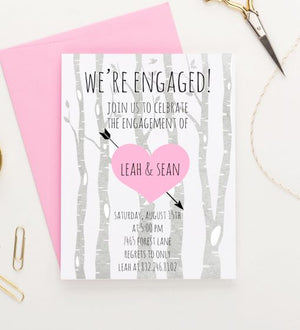 Wooded Custom Engagement Party Invitations With Heart