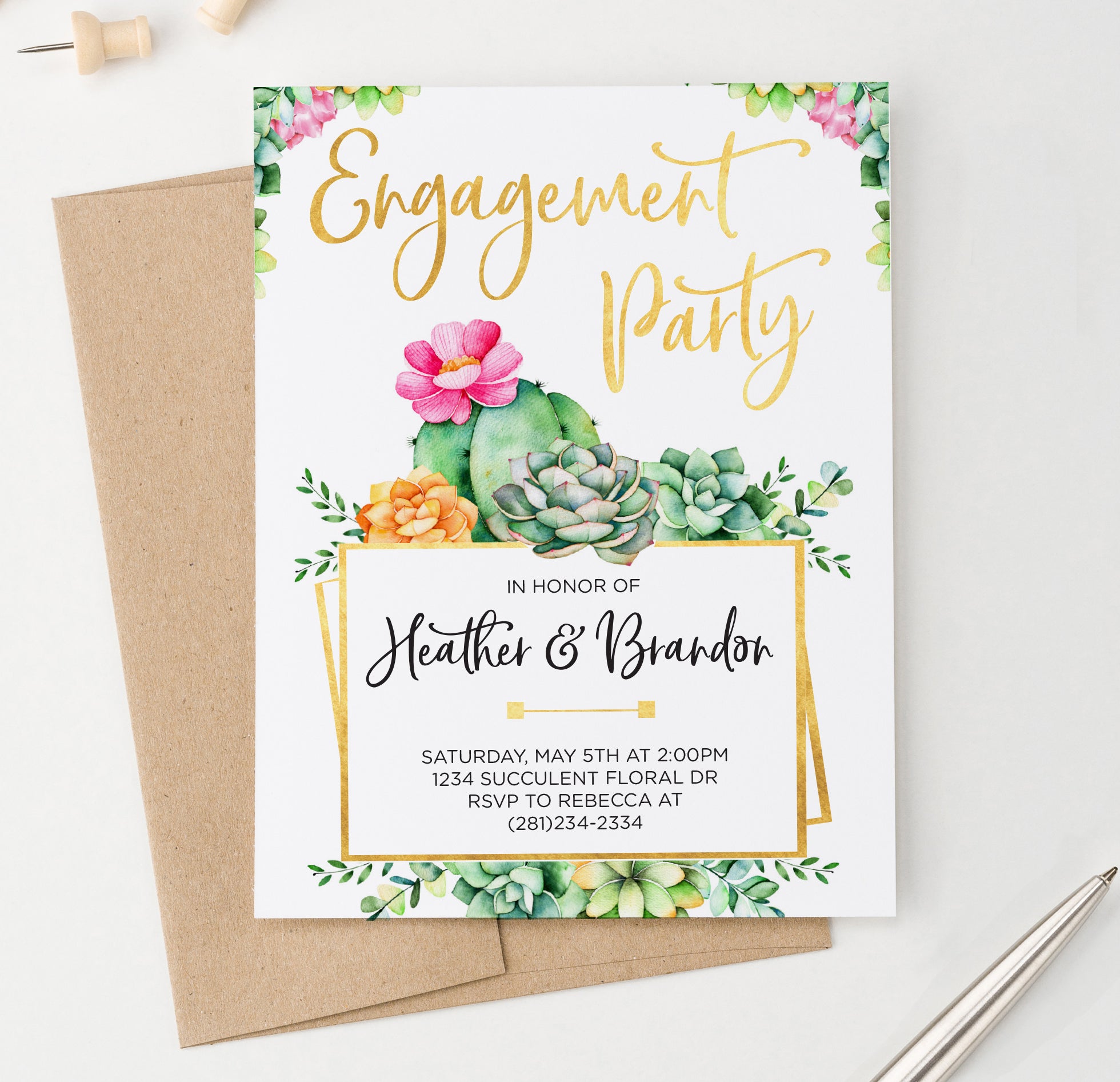 succulent party invitations Succulent Engagement Party Invitations Personalized