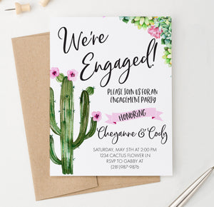 Cactus Watercolor Engagement Party Invitations Personalized