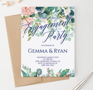 Personalized Greenery Engagement Party Invitations Watercolor