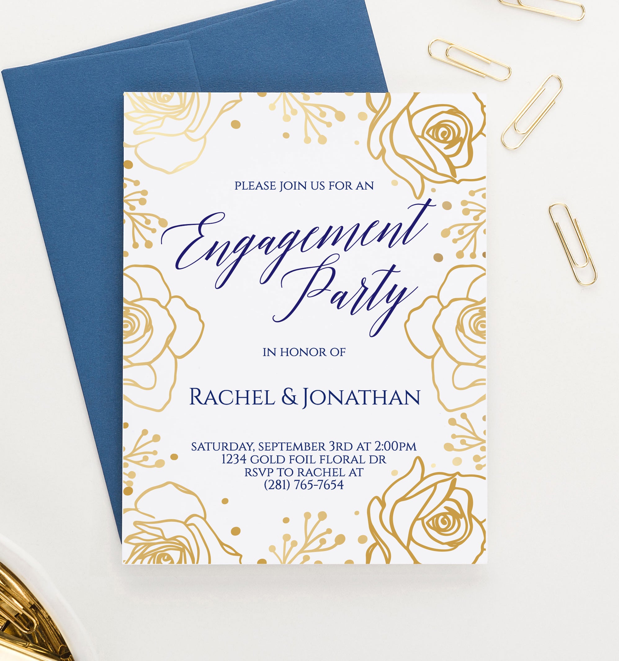Gold Rose Engagement Party Invitations Personalized