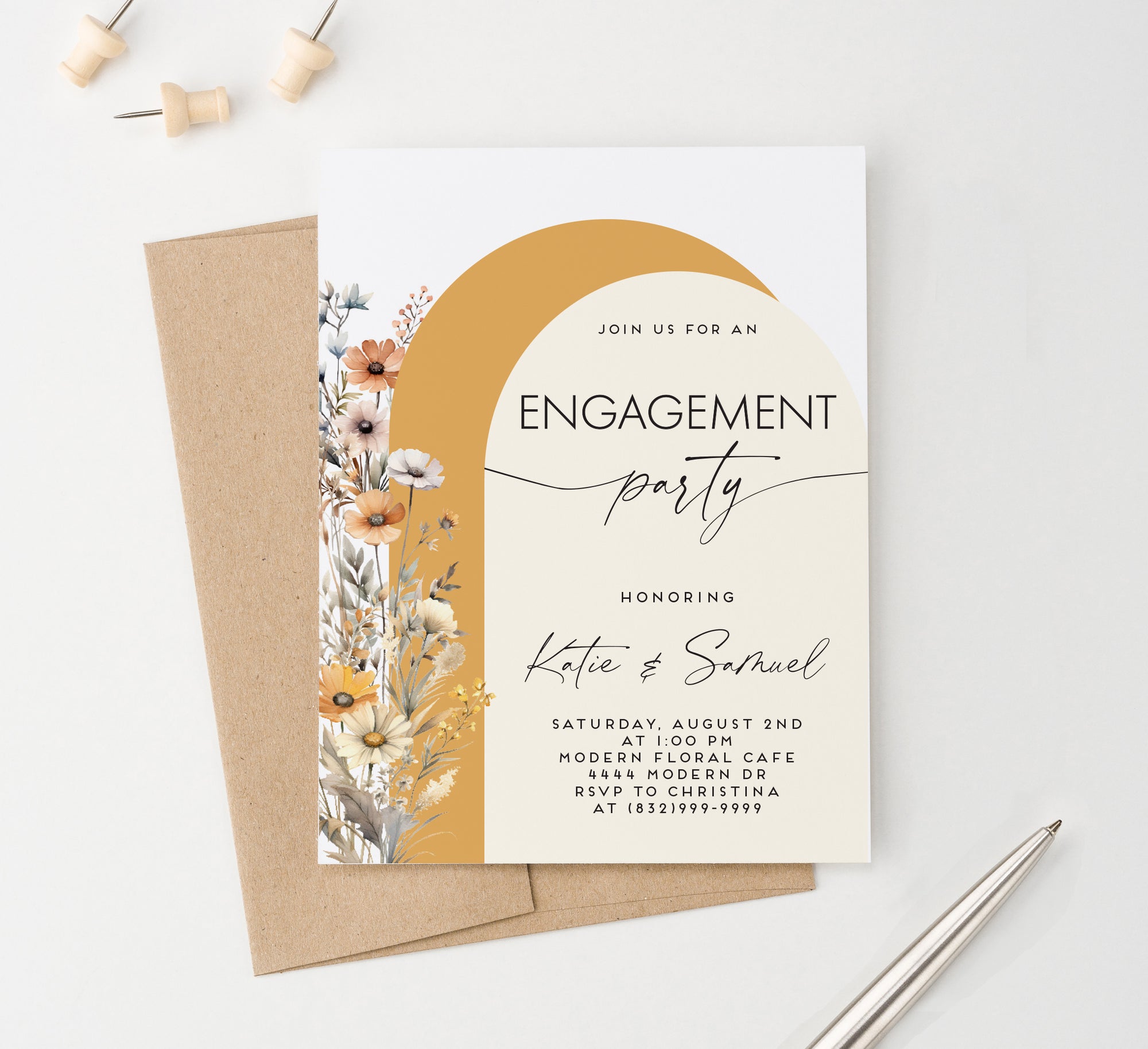 Rustic Wildflower Engagement Party Invitations With Arches