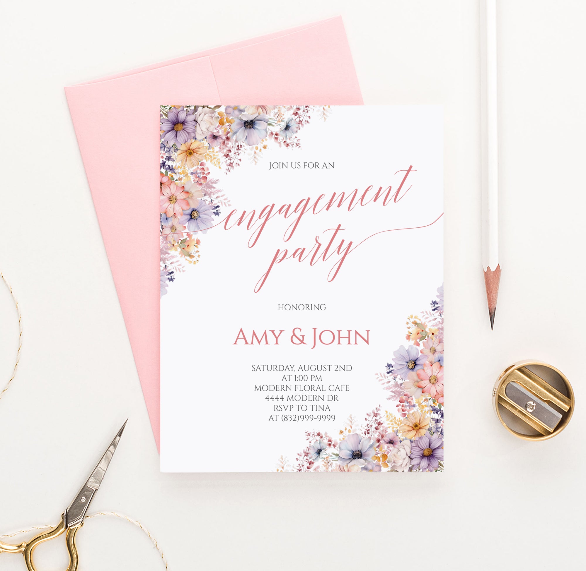 Classic Floral Wedding Engagement Party Invitations