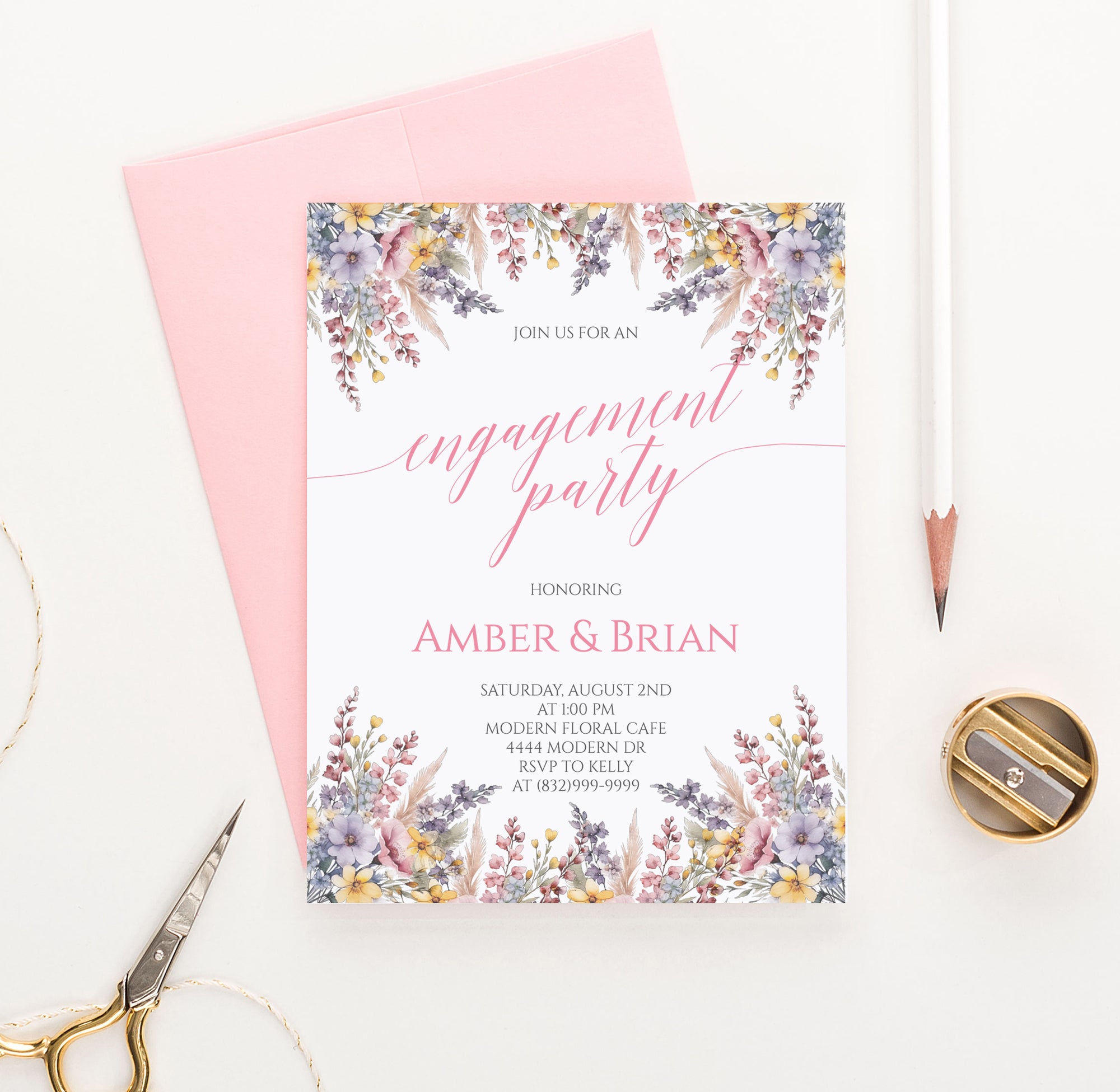 Modern Floral Engagement Invitation Card
