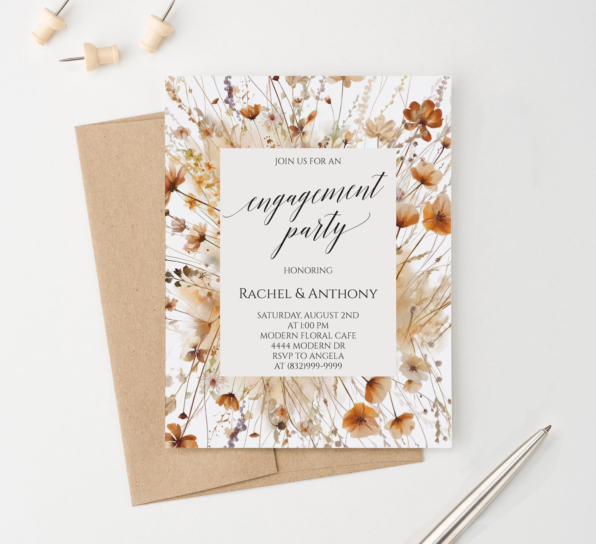 Fall Boho Engagement Party Invitations With Wildflowers