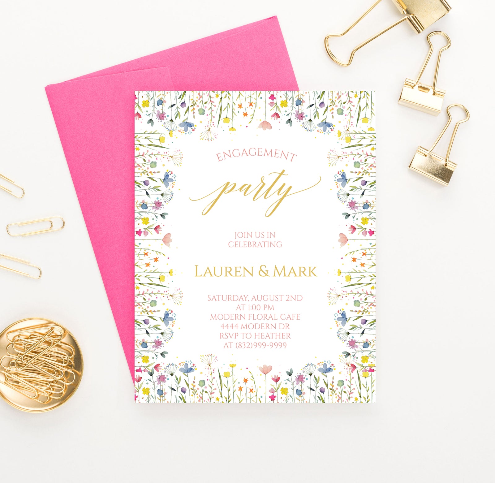 Wedding Engagement Invitations With Watercolor Wildflowers