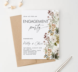 Minimalist Engagement Party Invitations With Florals