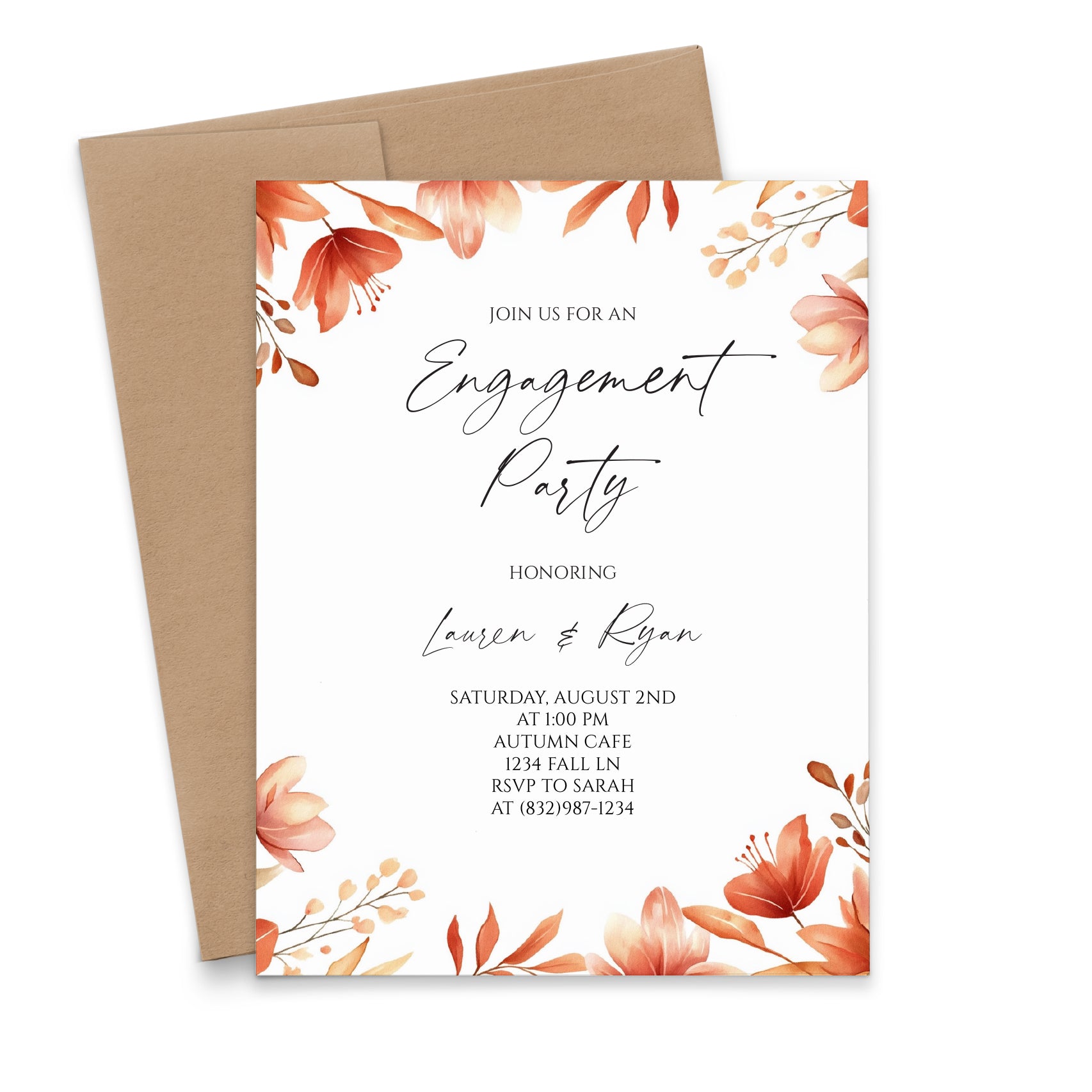 Autumn Theme Floral Engagement Party Invitations