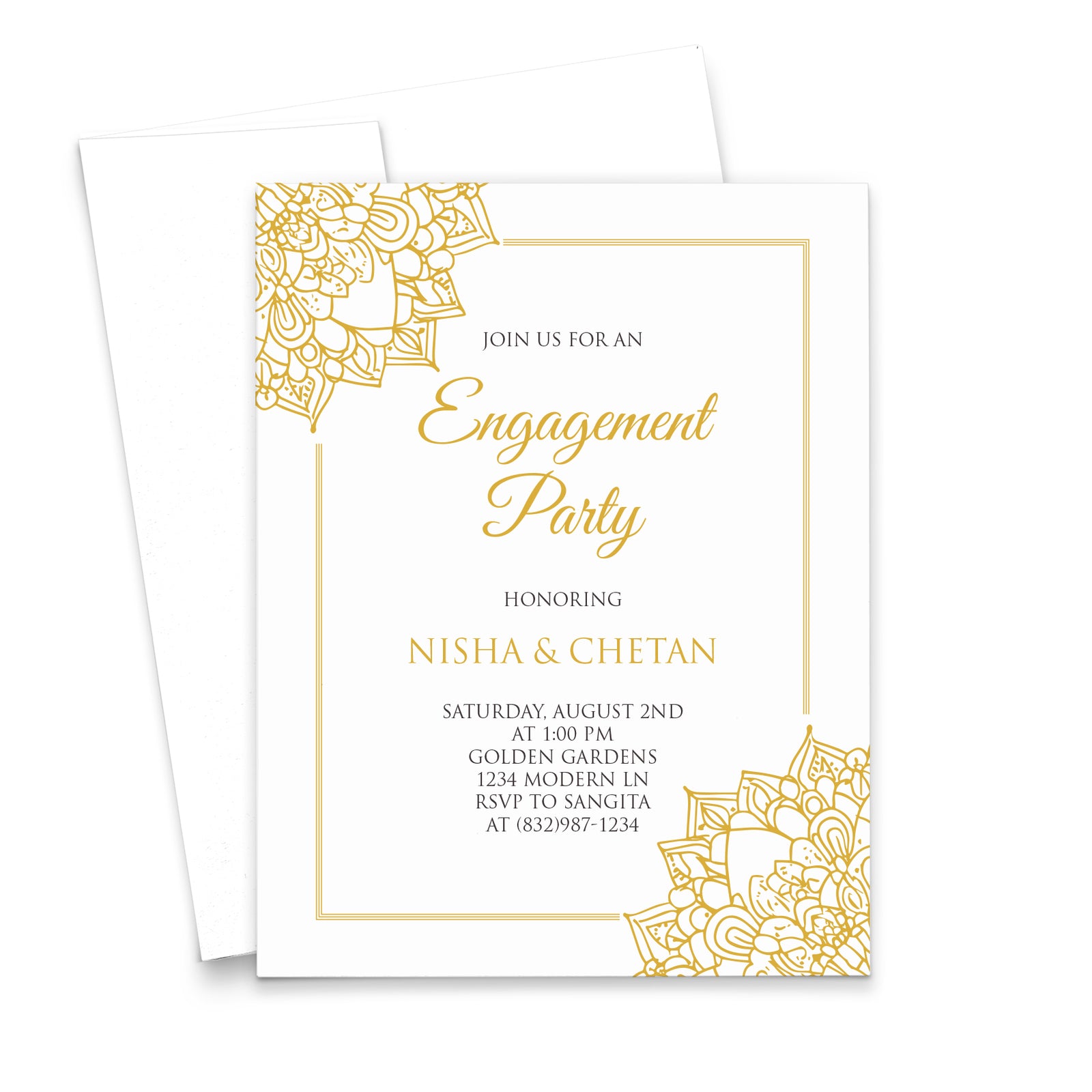 Gold And White Engagement Party Invitations With Border