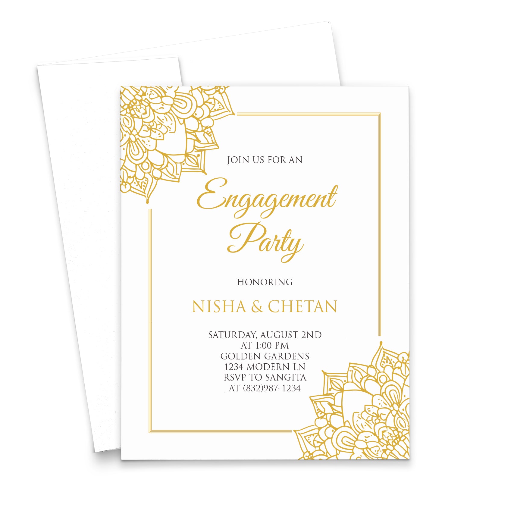 Gold And White Engagement Party Invitations With Border