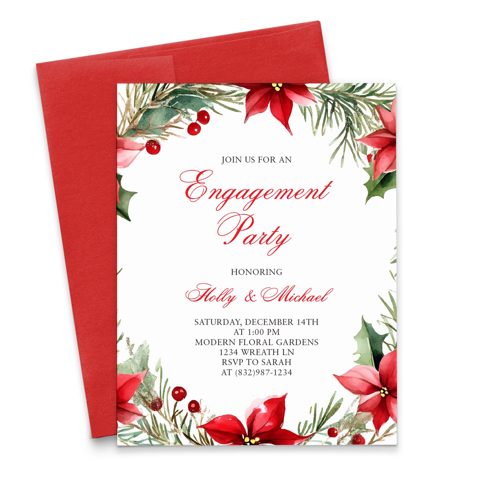 Christmas Themed Engagement Party Invitations With Wreath