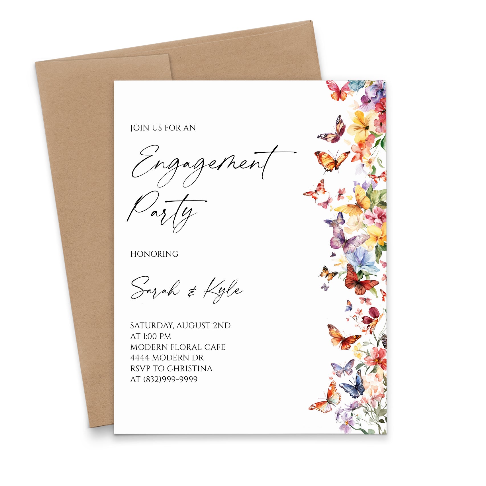 Coloful Engagement Party Invitations With Butterflies