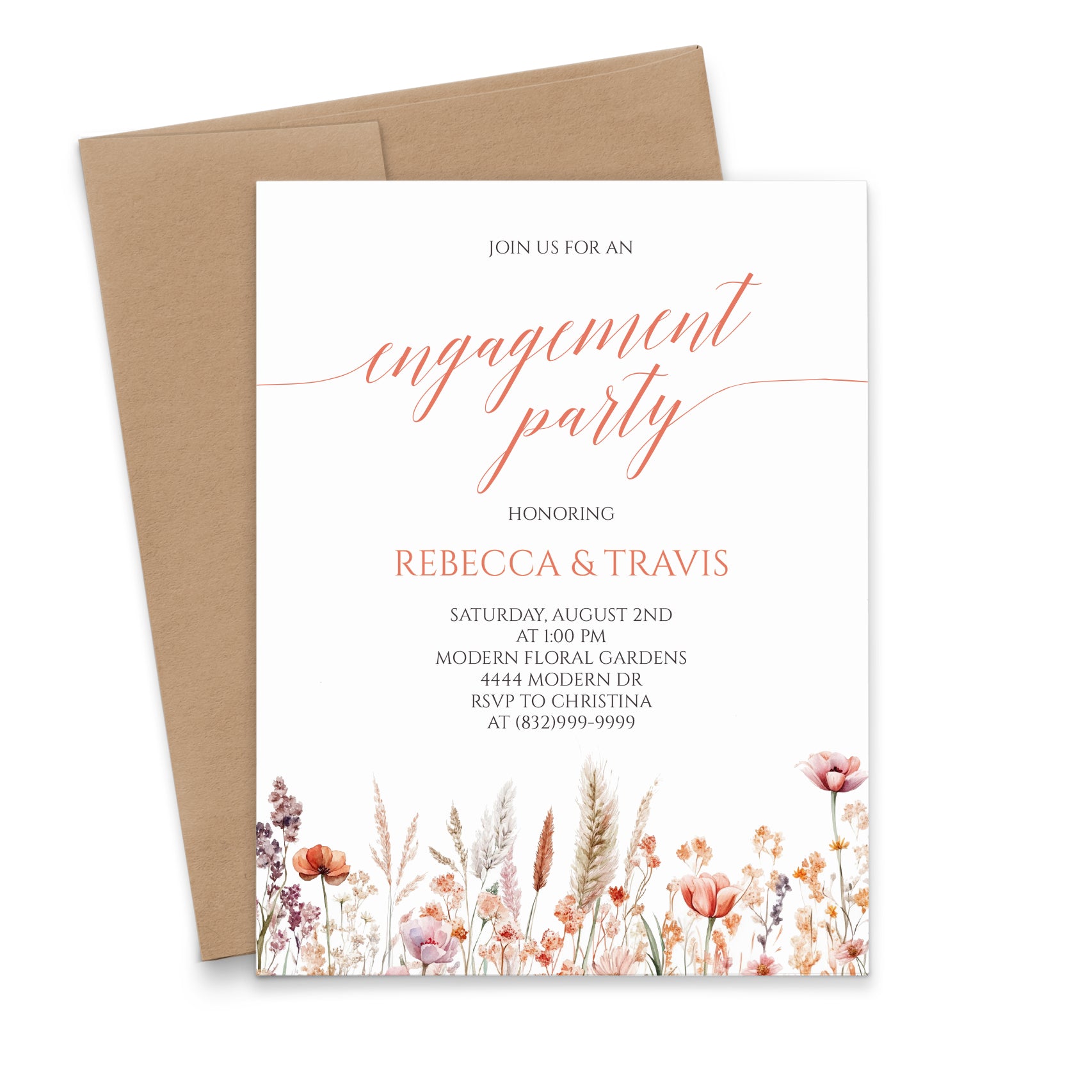 Watercolor Boho Engagement Party Invitations With Florals