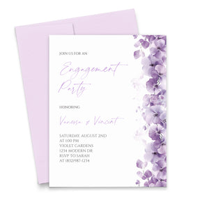 Floral Engagement Party Invitations With Purple Flowers