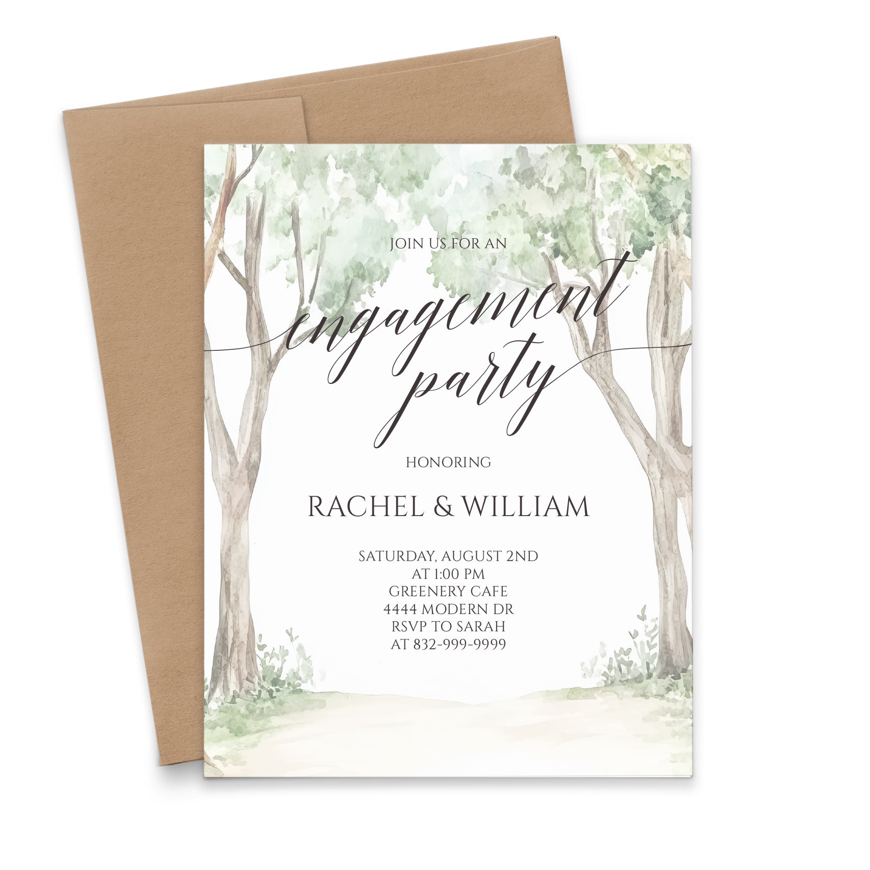 Nature Themed Engagement Party Invitation With Trees