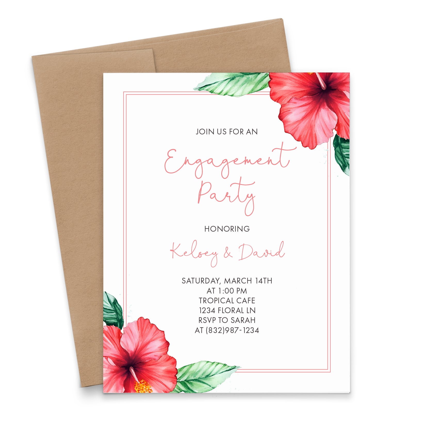 Hawaiian Themed Engagement Party Invitations With Border