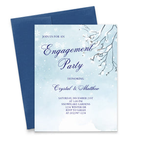 Winter Themed Engagement Party Invitations With Snow Falling