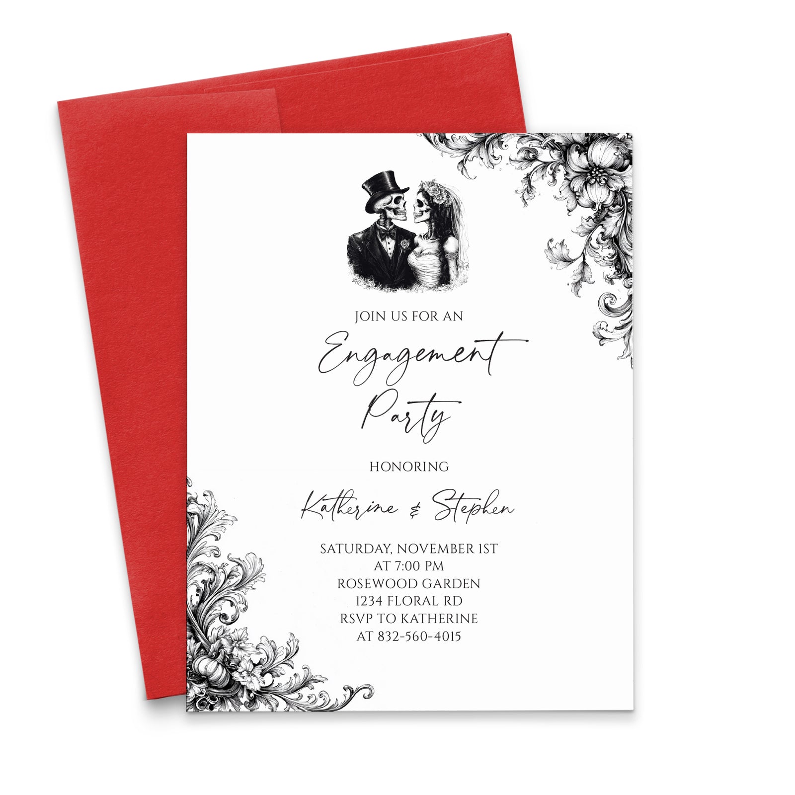 Gothic Skeleton Engagement Party Invitations