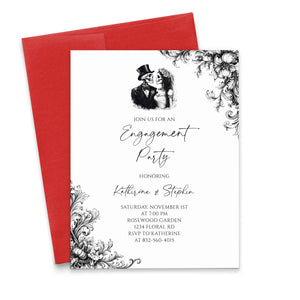 Gothic Skeleton Engagement Party Invitations