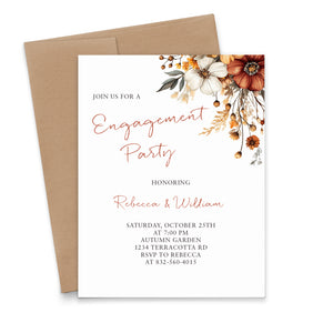 Fall Watercolor Floral Engagement Party Invitations