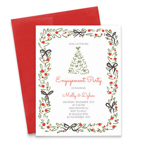 Illustrated Christmas Tree Engagement Invitations