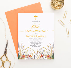 Fall Wildflower 1st Holy Communion Invitation Card