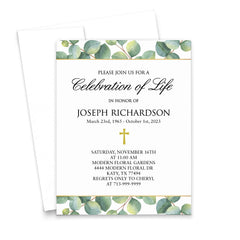 Custom Celebration Of Life Invitations With Green Leaves